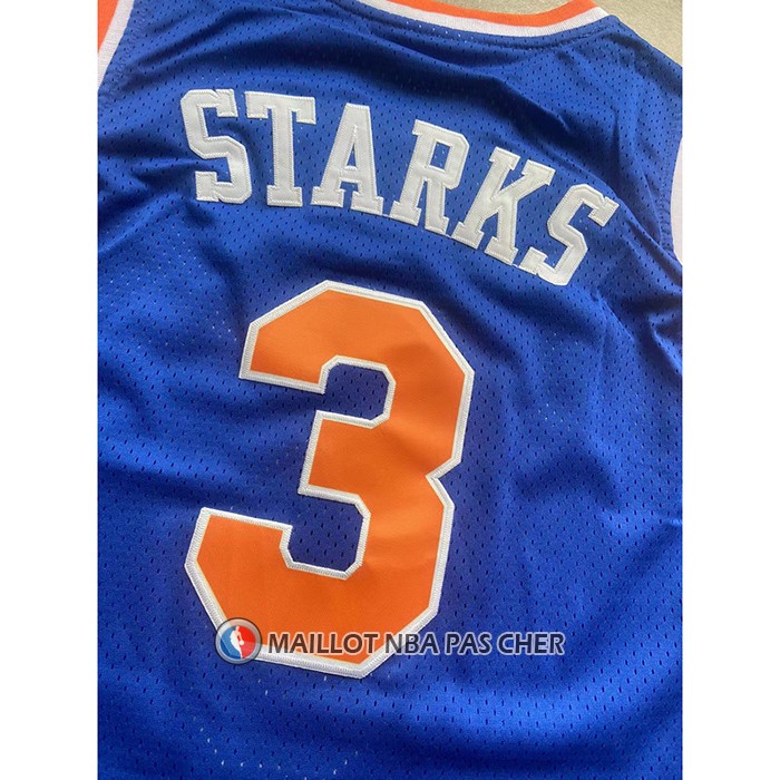 Maillot New York Knicks John Starks NO 3 Mitchell & Ness Hardwood Classics Bleu